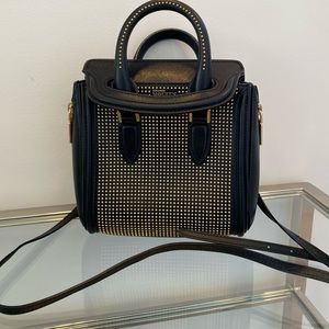 Alexander McQueen Black and Gold Studded Crossbody Satchel